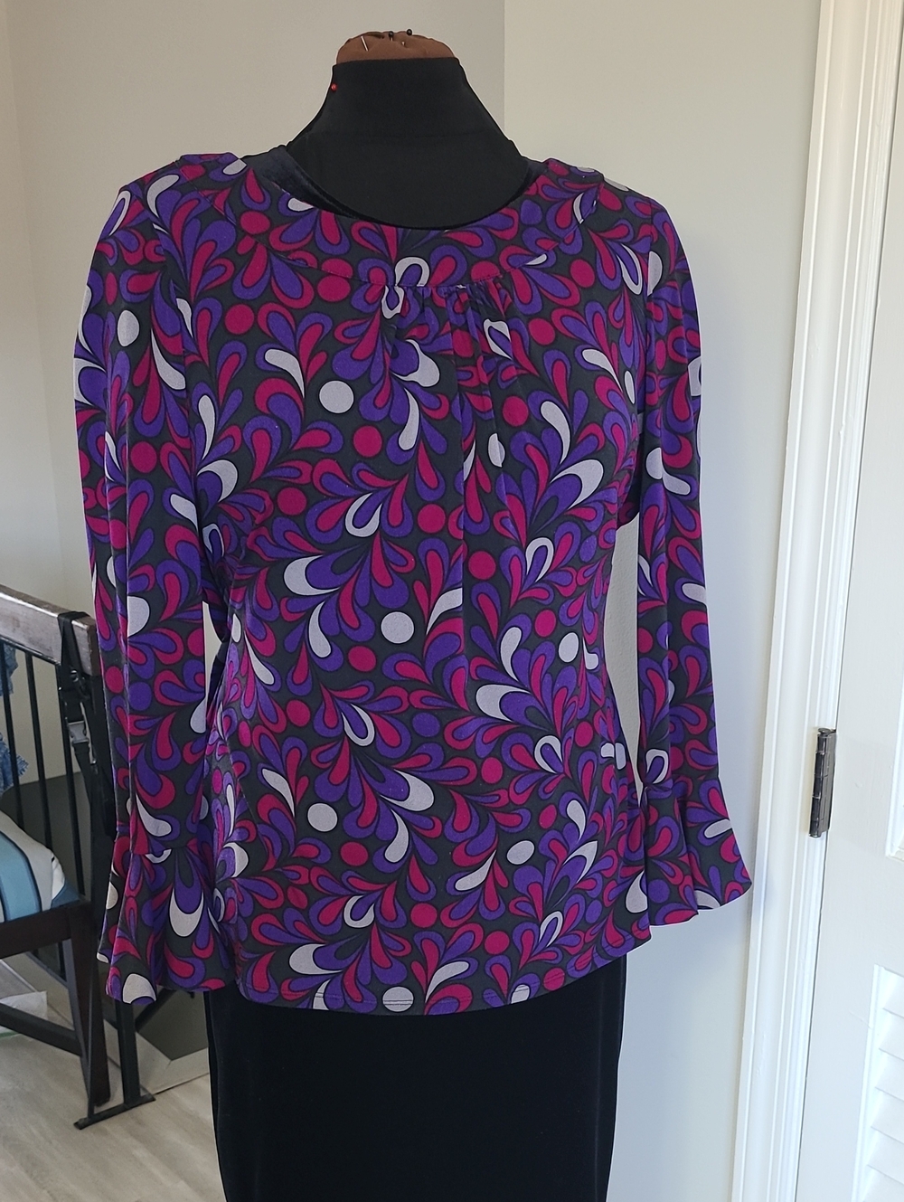 Women's Purple Print Long-Sleeve Blouse